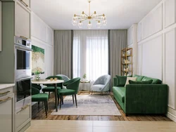 Kitchen design with green sofa photo