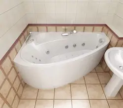 Photo of asymmetrical bathtubs in the bathroom