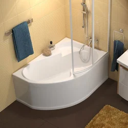 Photo of asymmetrical bathtubs in the bathroom