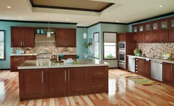 Combination of floor and wall colors in the kitchen interior