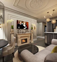 Classic fireplaces in the living room interior