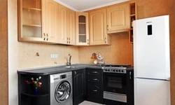 Kitchen Design 8 Sq.M. With Refrigerator And Washing Machine