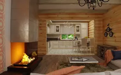 Дизайн деревянного дома кухня гостиная
