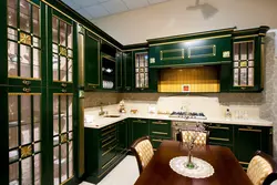 Kitchen With Dark Green Facades In The Interior