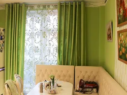 White kitchen green curtains photo