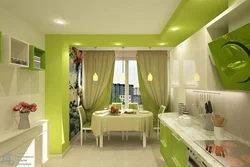 White Kitchen Green Curtains Photo