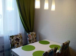 White kitchen green curtains photo