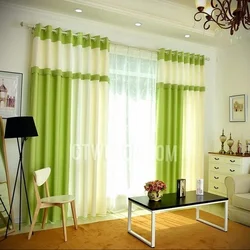 White kitchen green curtains photo