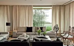 Curtains for panoramic windows in the living room design photo