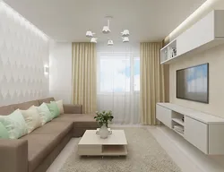 Rectangular Living Room Design In Light Colors