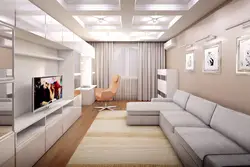 Rectangular living room design in light colors