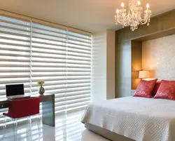 Дызайн рулонныя шторы ў спальню