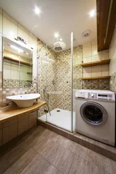 Bathroom design tiles with shower and washing machine
