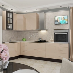 Beige Kitchen Design With Black Splashback