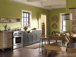 What kind of walls are in the kitchen photo
