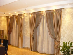 Wall-length curtains in the living room photo