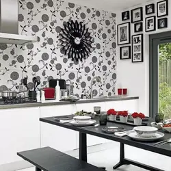What kind of wallpaper can be applied to the kitchen photo