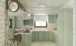 Wooden wall in the kitchen design photo