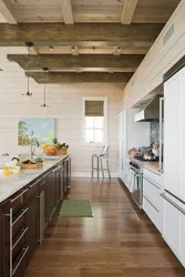 Wooden wall in the kitchen design photo