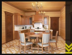 Wooden wall in the kitchen design photo