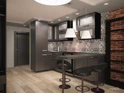 Apartment studio kitchen design with bar counter