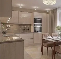 Kitchen design with beige facades