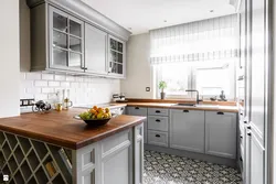 Kitchen design gray white wood