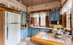 Kitchen design at the dacha in a wooden house with your own