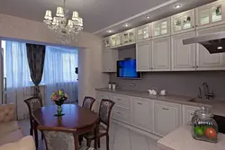 Кухня гостиная с телевизором на стене фото