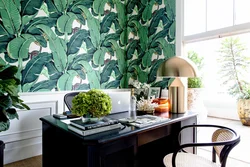 Wallpaper With Leaves In The Kitchen Interior