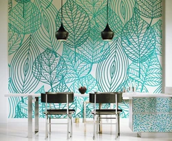 Wallpaper with leaves in the kitchen interior