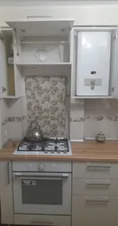 Kitchen 4 meters design with refrigerator and geyser