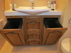 DIY bathroom vanity unit made of wood photo