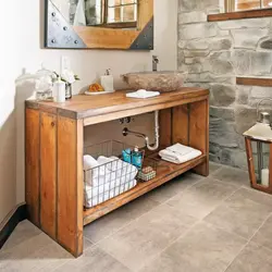 DIY bathroom vanity unit made of wood photo