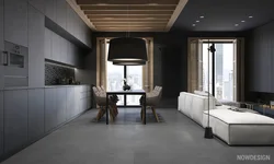 Gray ceiling in the kitchen interior