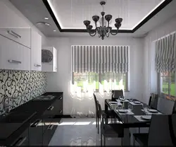 Серый потолок в интерьере кухни