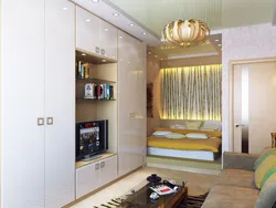 Design of a one-room apartment with a bed and a wardrobe