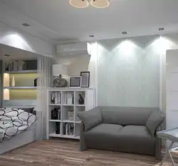 Design of a one-room apartment with a bed and a wardrobe