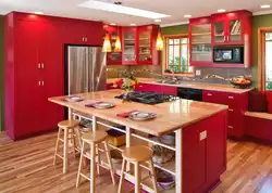 Kitchen Interior With Red Walls
