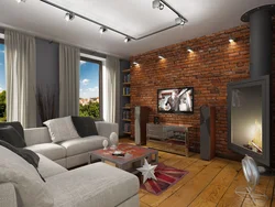 Design of a brick wall in the interior of the living room photo