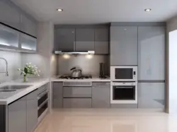 Corner kitchen design in gray tones