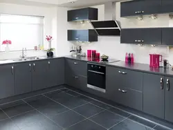 Corner kitchen design in gray tones