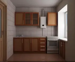 Photo of kitchen sets for a small corner kitchen with a column