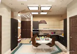 Дизайн гостиной с кухней и коридором в доме