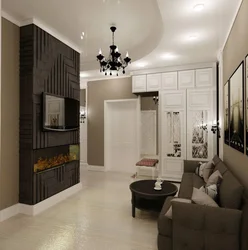 Design of a living room with a kitchen and a corridor in the house