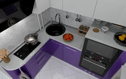 Modern small kitchen design with corner sink