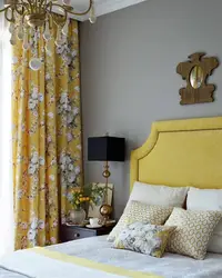 Yellow Curtains In The Bedroom Interior Photo