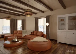 Гостиная с деревянным потолком фото