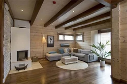 Living room with wooden ceiling photo