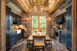 Kitchen design in a small wooden house